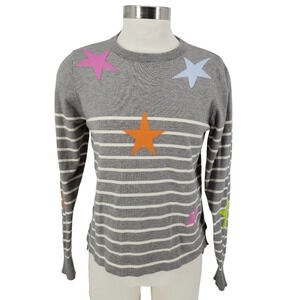 THML Sweater Gray Striped Star Print Long Sleeve Knit Pullover Top